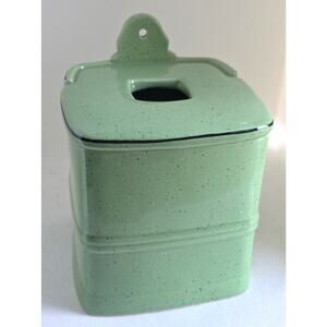Tissue Box Holder-Green Speckled-Ceramic Square-Vintage Style-Square